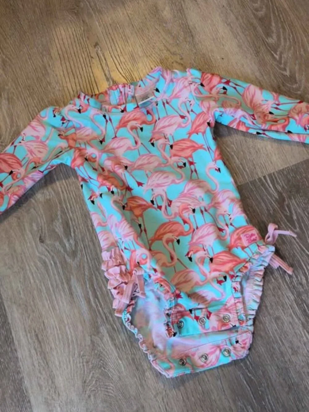 Ruffle Butts baby long sleeve flamingo swimsuit 12-18m